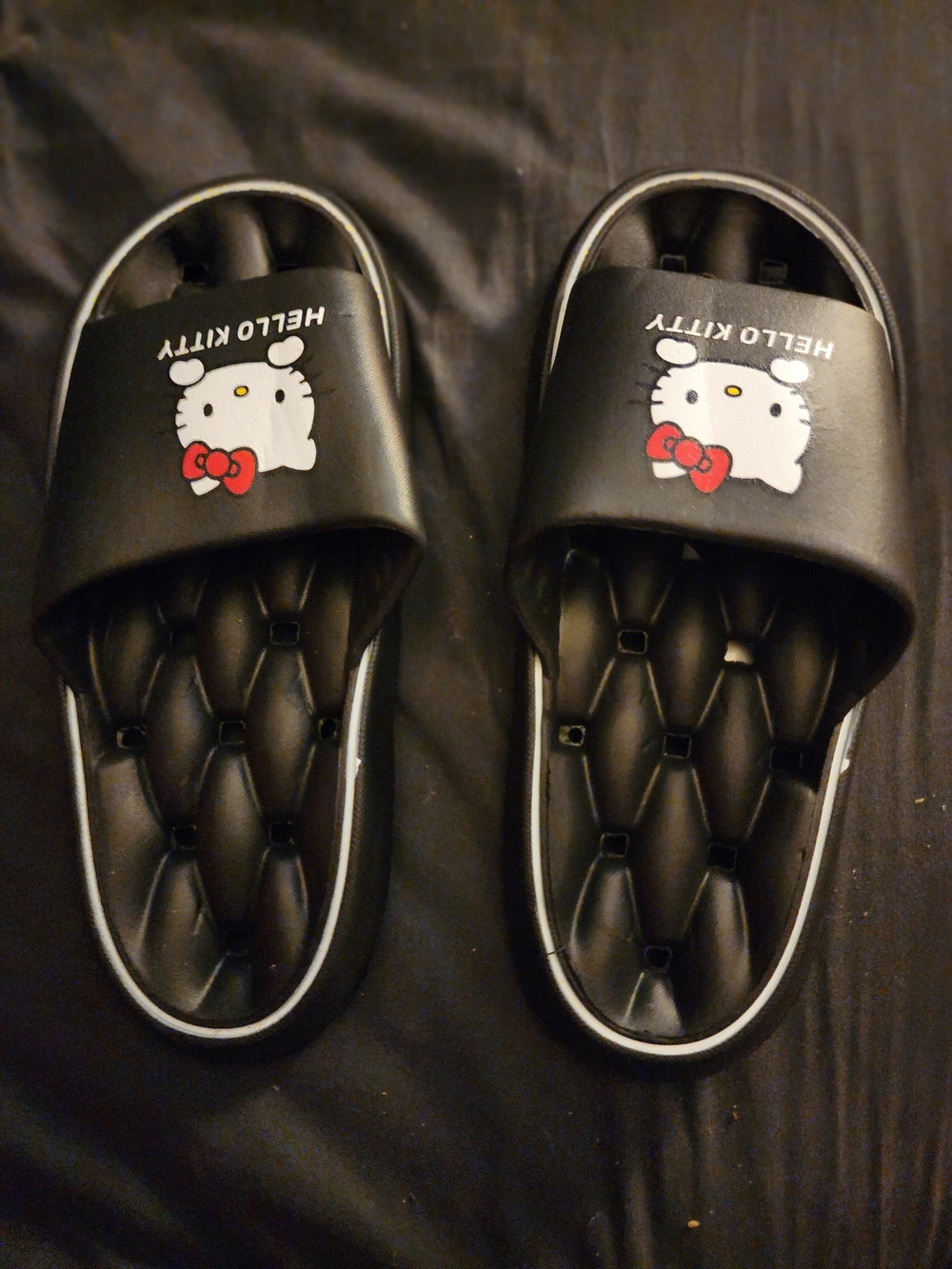Hello Kitty Black Slide Sandals with Red Bow Graphic